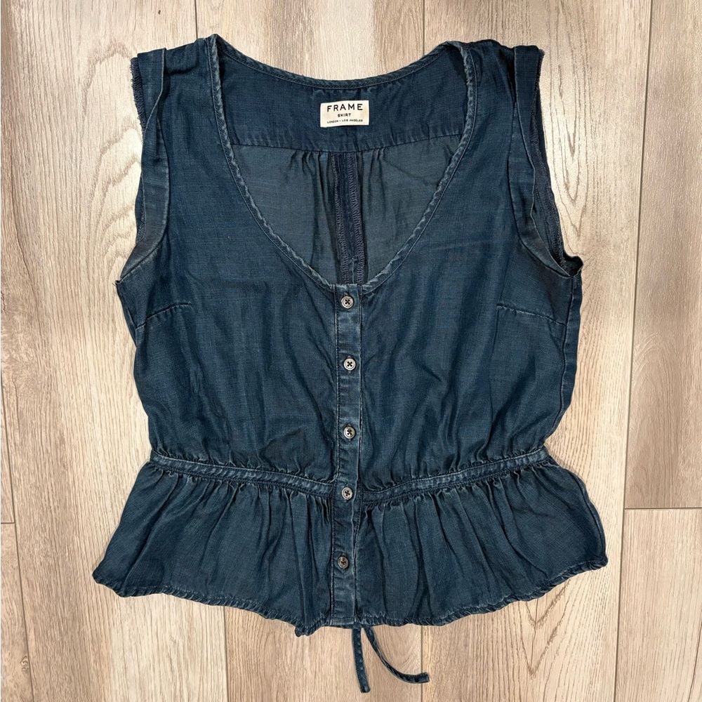 Frame sleeveless denim peplum top with slight open back size M